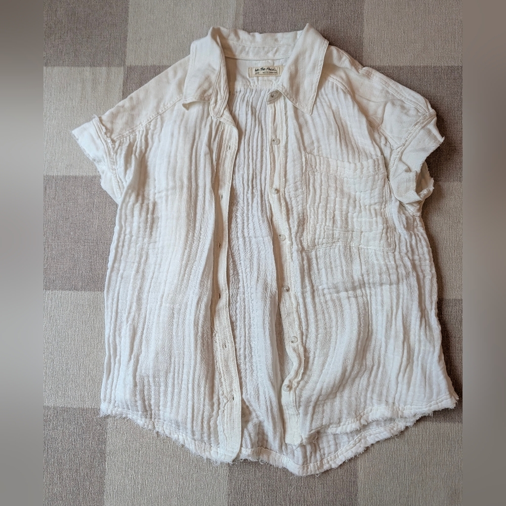 Lightweight White Gauze Button-Up Shirt - Women's